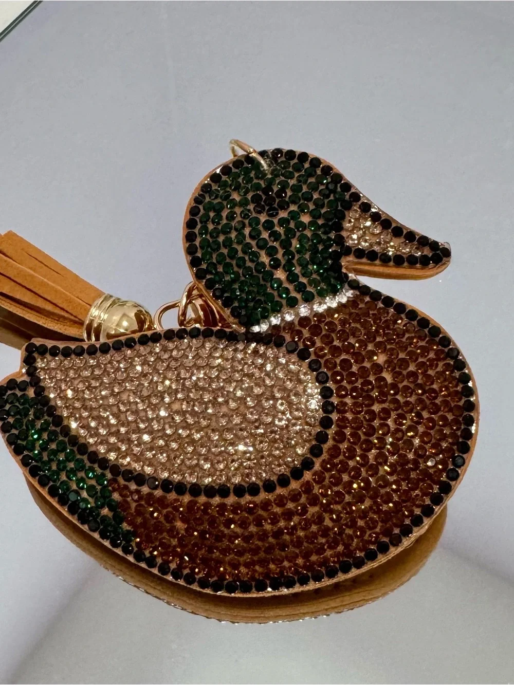 New Crystal Duck Keychain/ Bag  Charm in Brown and Green